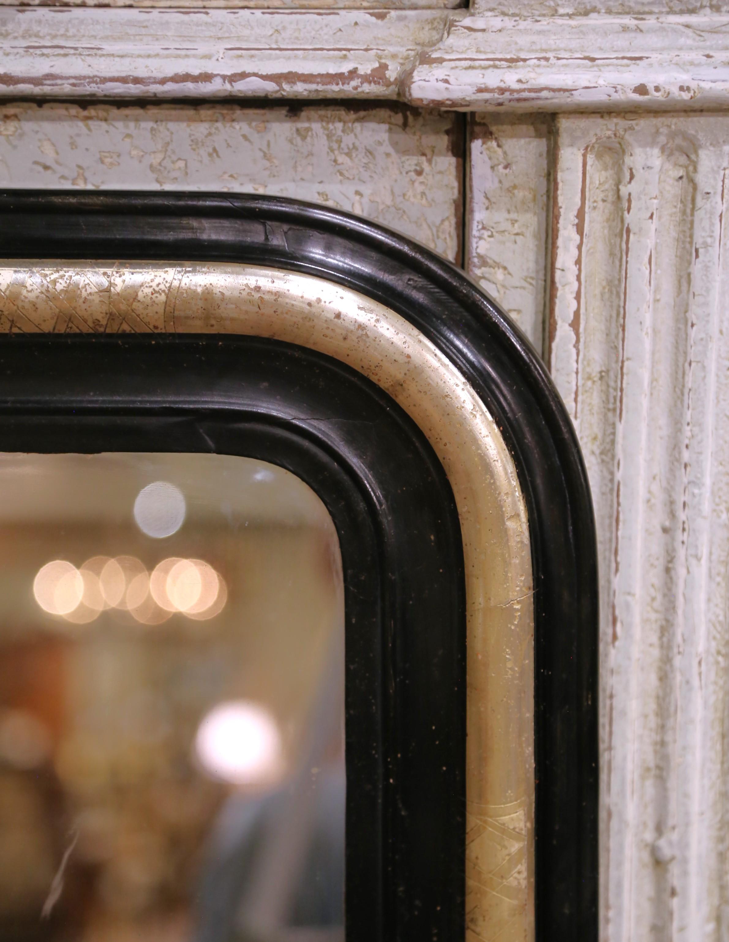 Hand-Carved 19th C. French Louis Philippe Mirror with Ebonized and Silver-Gilt Inner Border For Sale