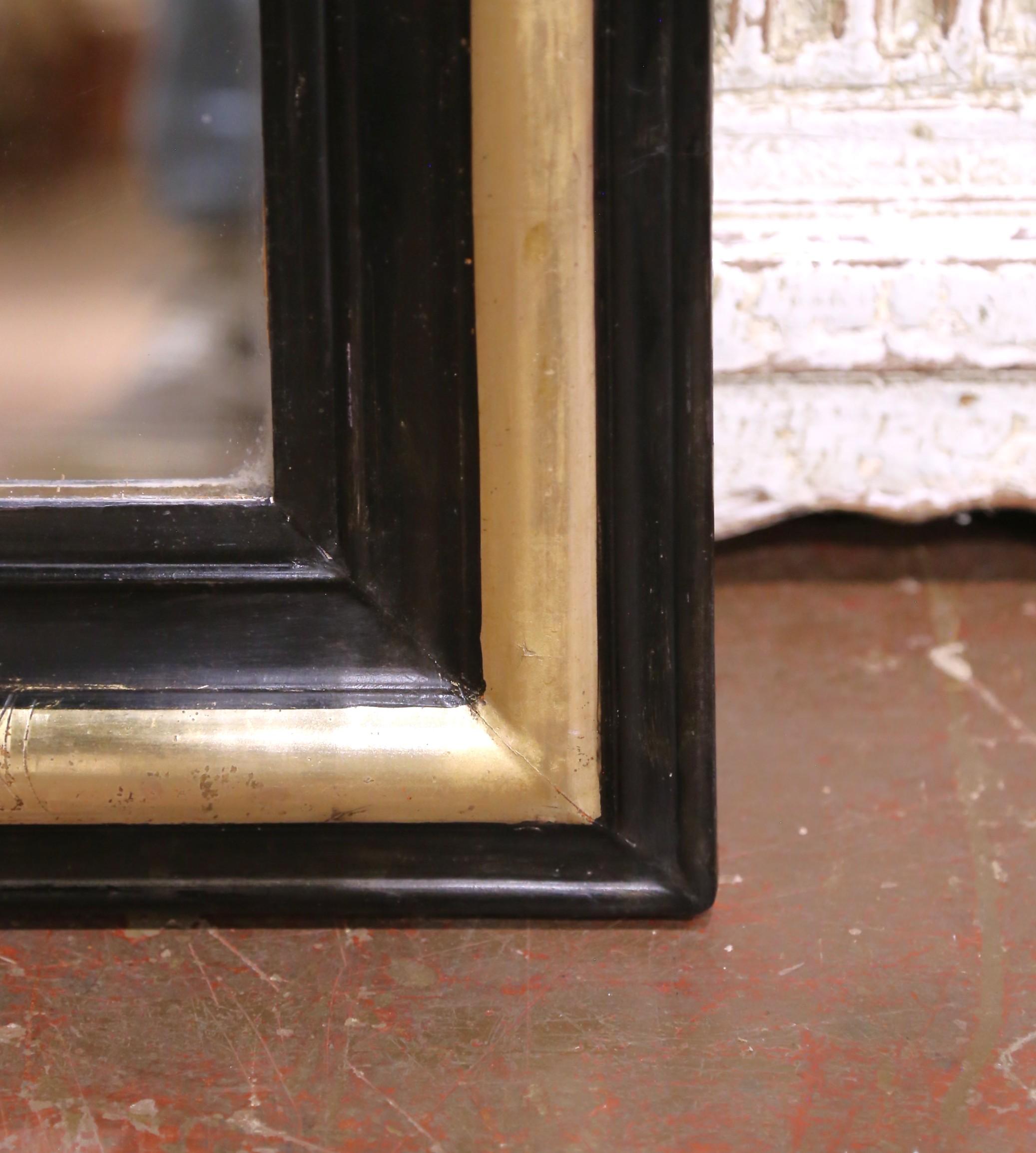 Mercury Glass 19th C. French Louis Philippe Mirror with Ebonized and Silver-Gilt Inner Border For Sale