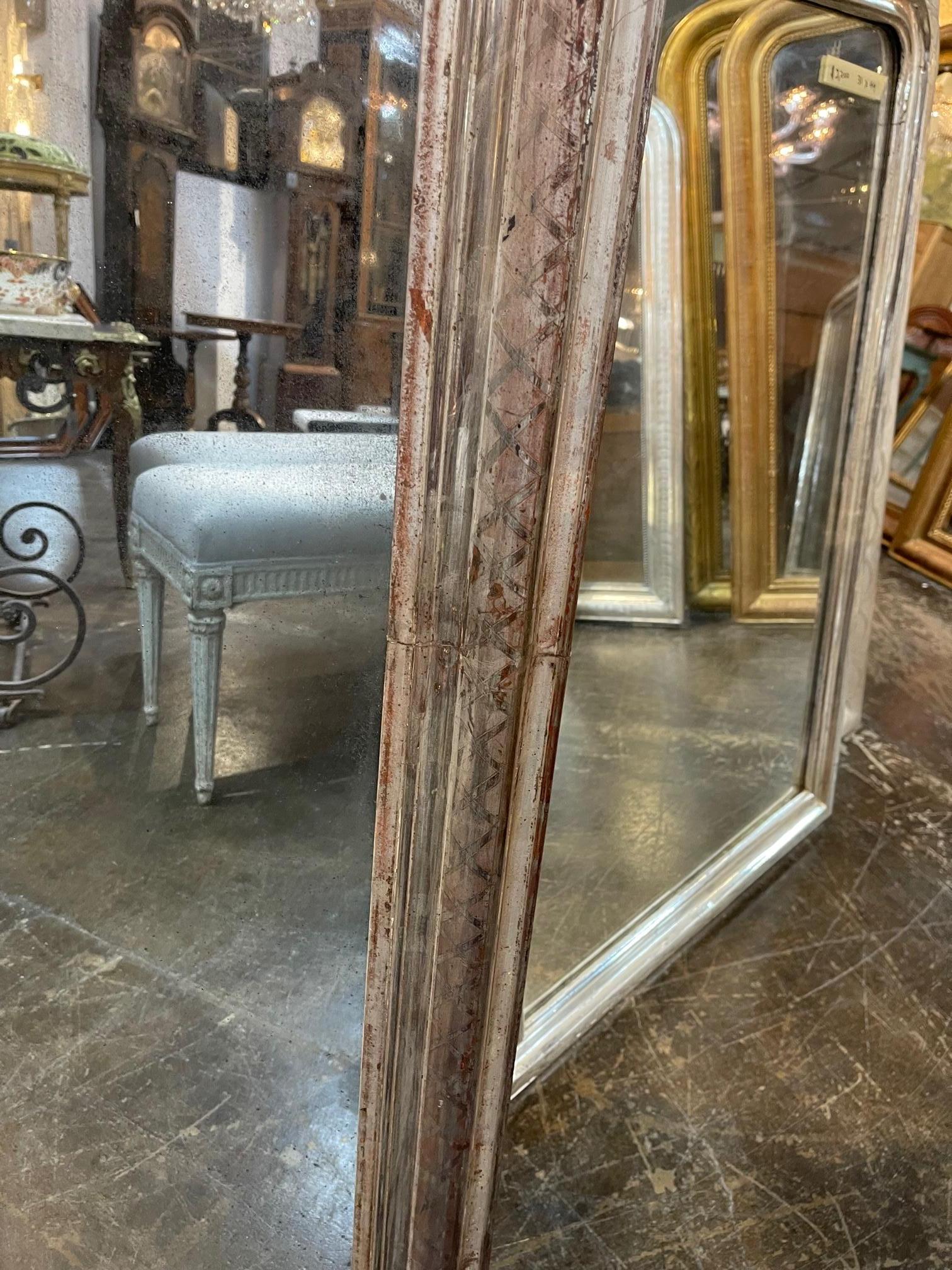 19th C French Louis Philippe Silver Leaf Mirror 4