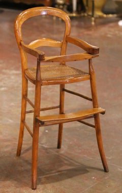 19th C. French Louis Philippe Walnut and Caned High Chair with Swing-Over Tray