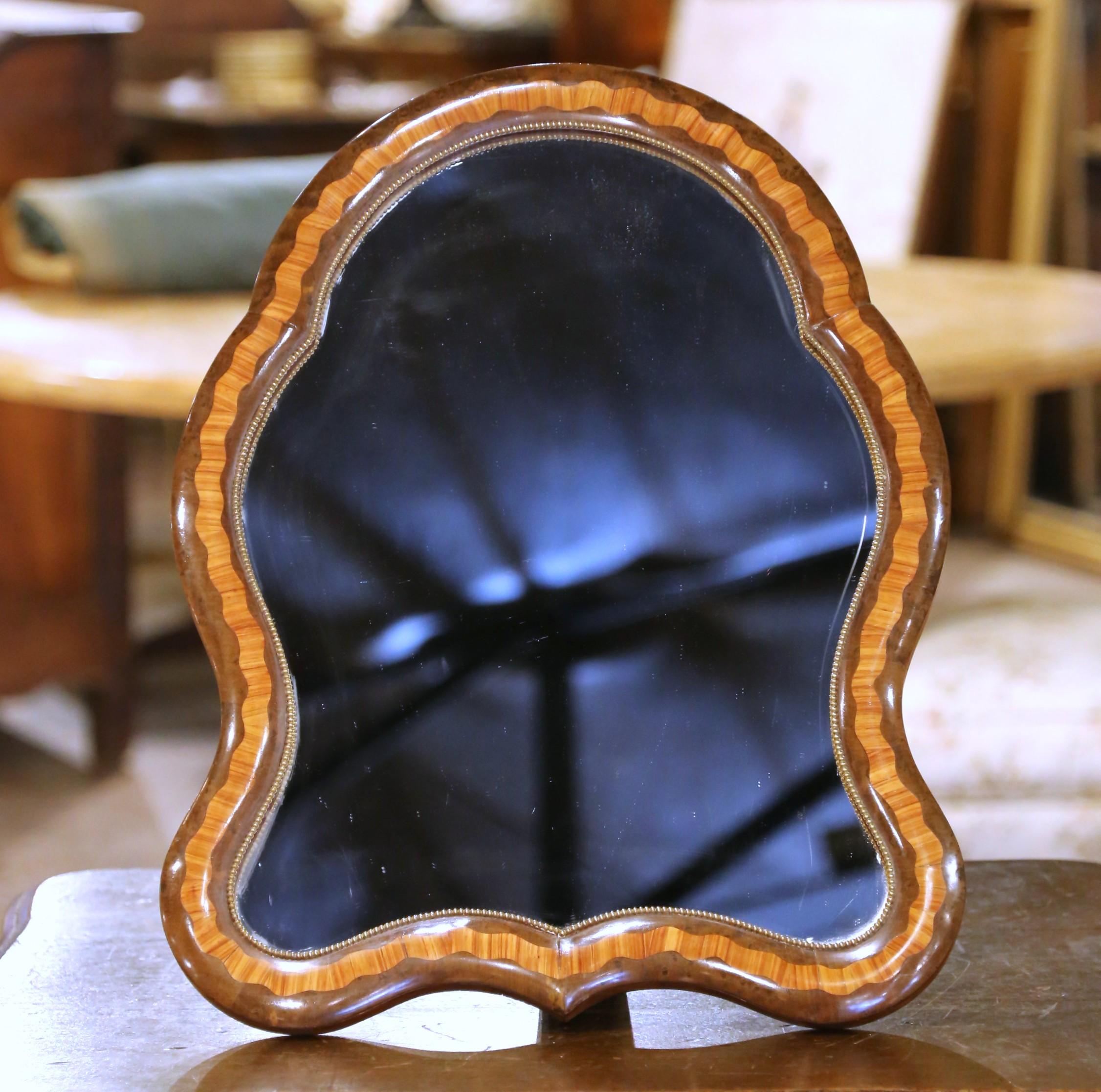 Hand-Crafted 19th C. French Louis Philippe Walnut Marquetry Free Standing Vanity Mirror For Sale