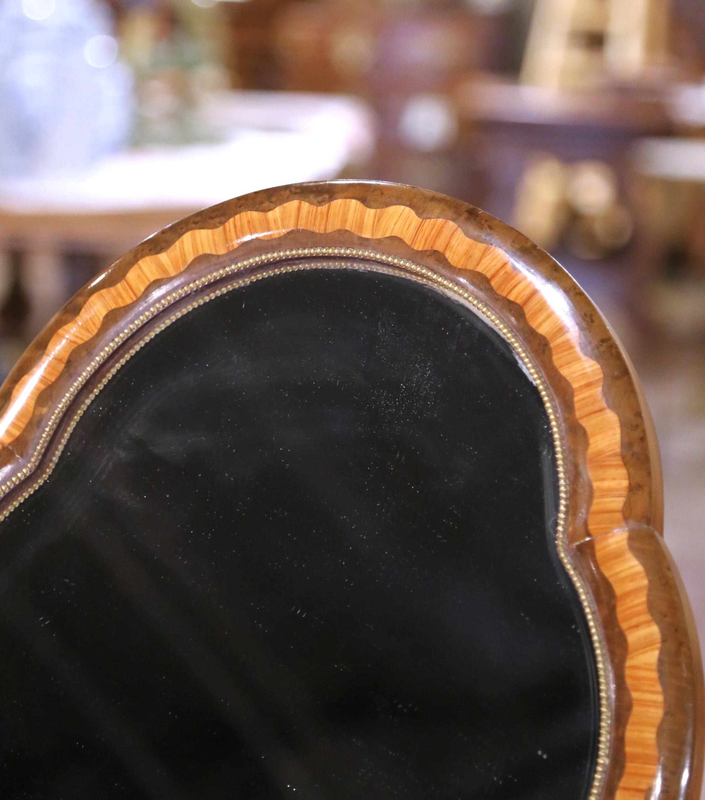 19th C. French Louis Philippe Walnut Marquetry Free Standing Vanity Mirror In Excellent Condition For Sale In Dallas, TX