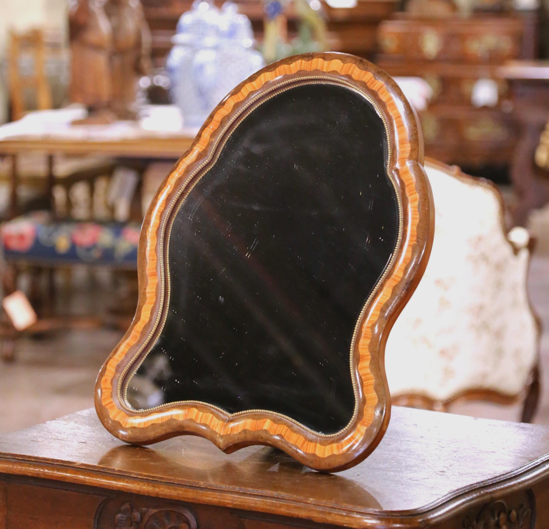 19th Century 19th C. French Louis Philippe Walnut Marquetry Free Standing Vanity Mirror For Sale