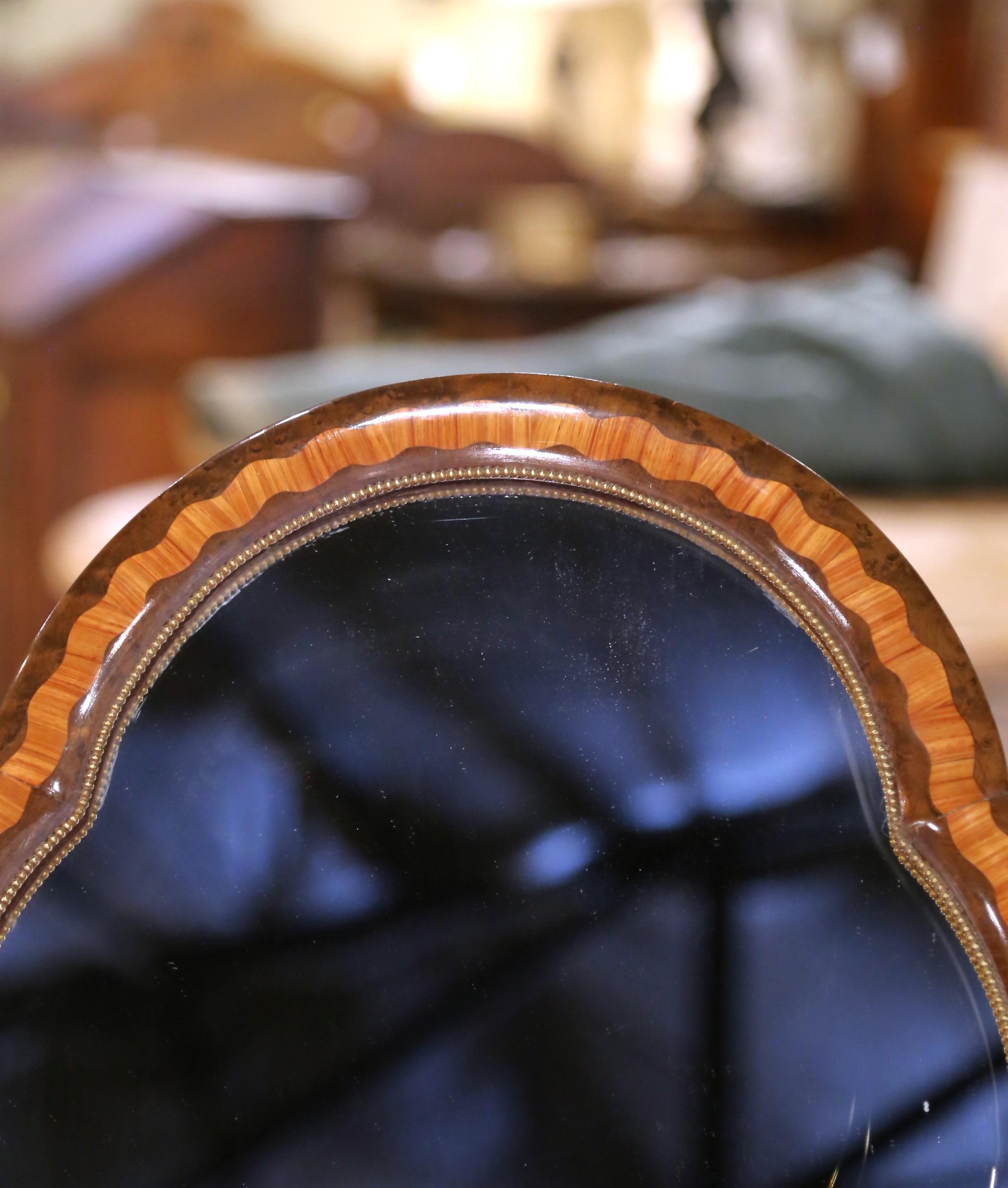 19th C. French Louis Philippe Walnut Marquetry Free Standing Vanity Mirror For Sale 1