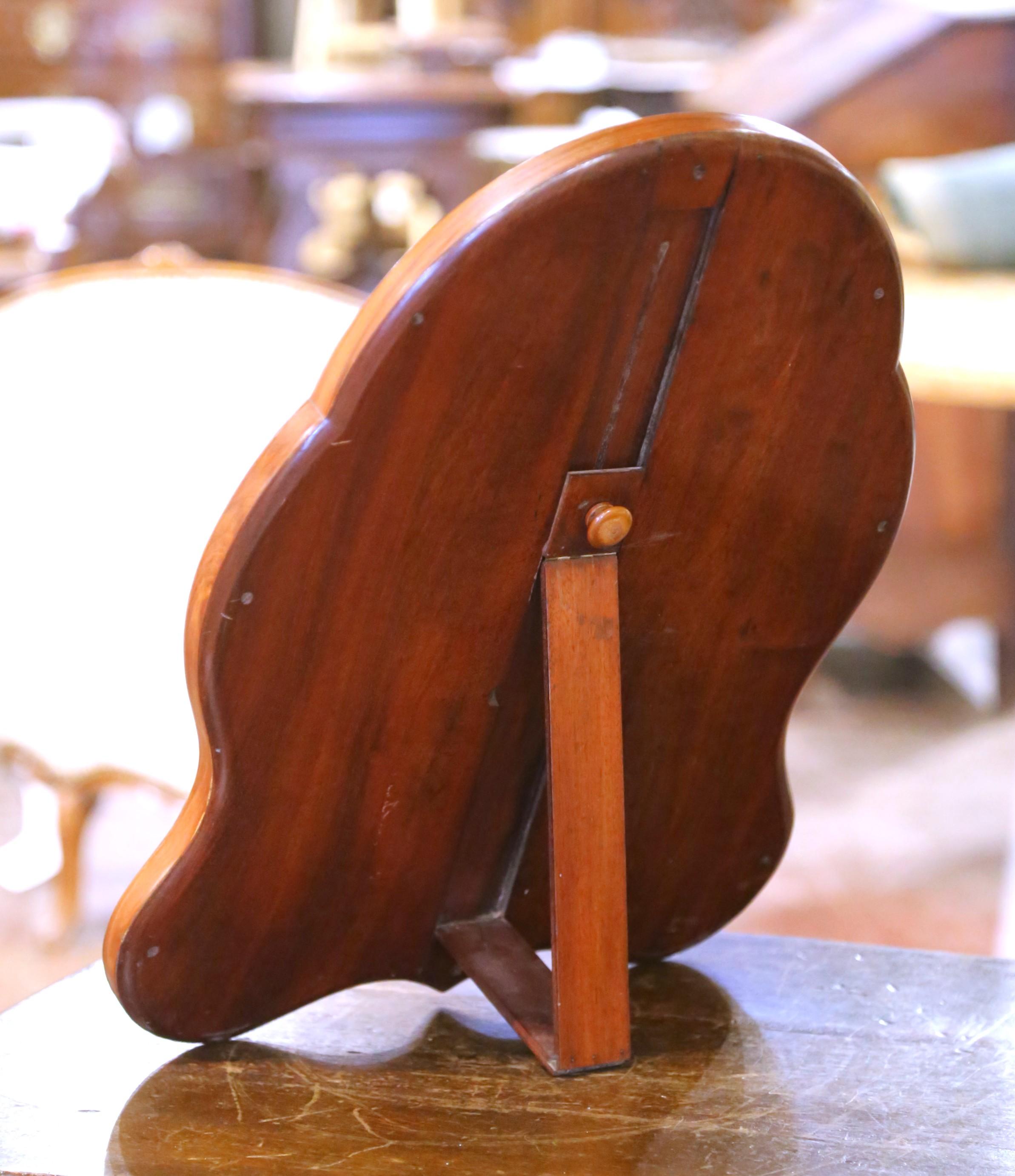 19th C. French Louis Philippe Walnut Marquetry Free Standing Vanity Mirror For Sale 4