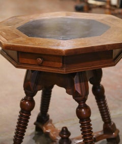 19th C. French Louis XIII Revival Octagonal Walnut Side Table with Slate Top