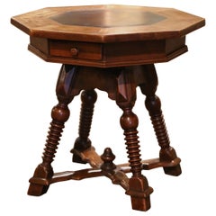 19th C. French Louis XIII Revival Octagonal Walnut Side Table with Slate Top