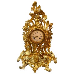 19th c. French Louis XV Bronze Dore’ Mantle Clock
