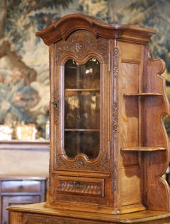 19th C. French Louis XV Carved Oak Confiturier with Display Top from Normandy