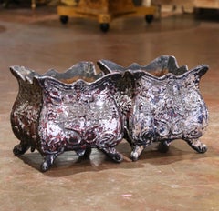 19th C. French Louis XV Cast Iron Planters with Original Polychrome Paint