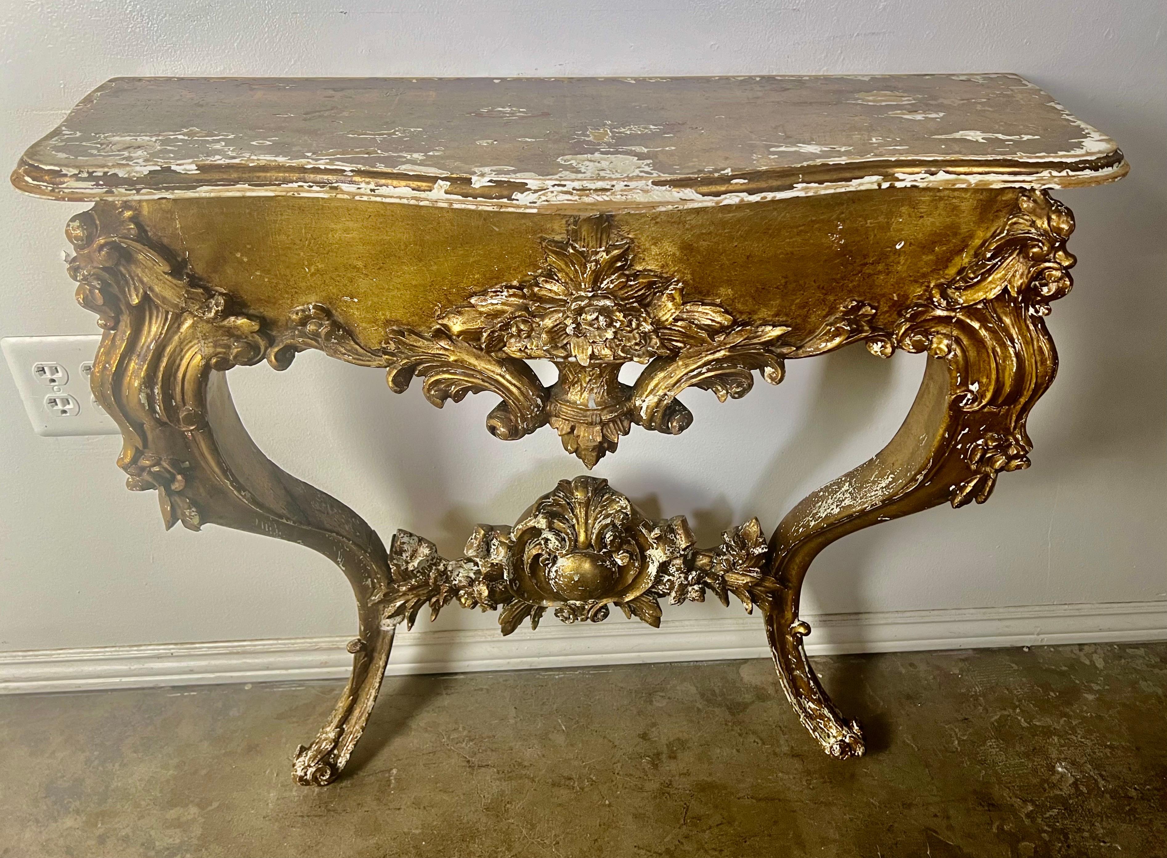 19th C. French Louis XV Gilt Wood Console For Sale 5