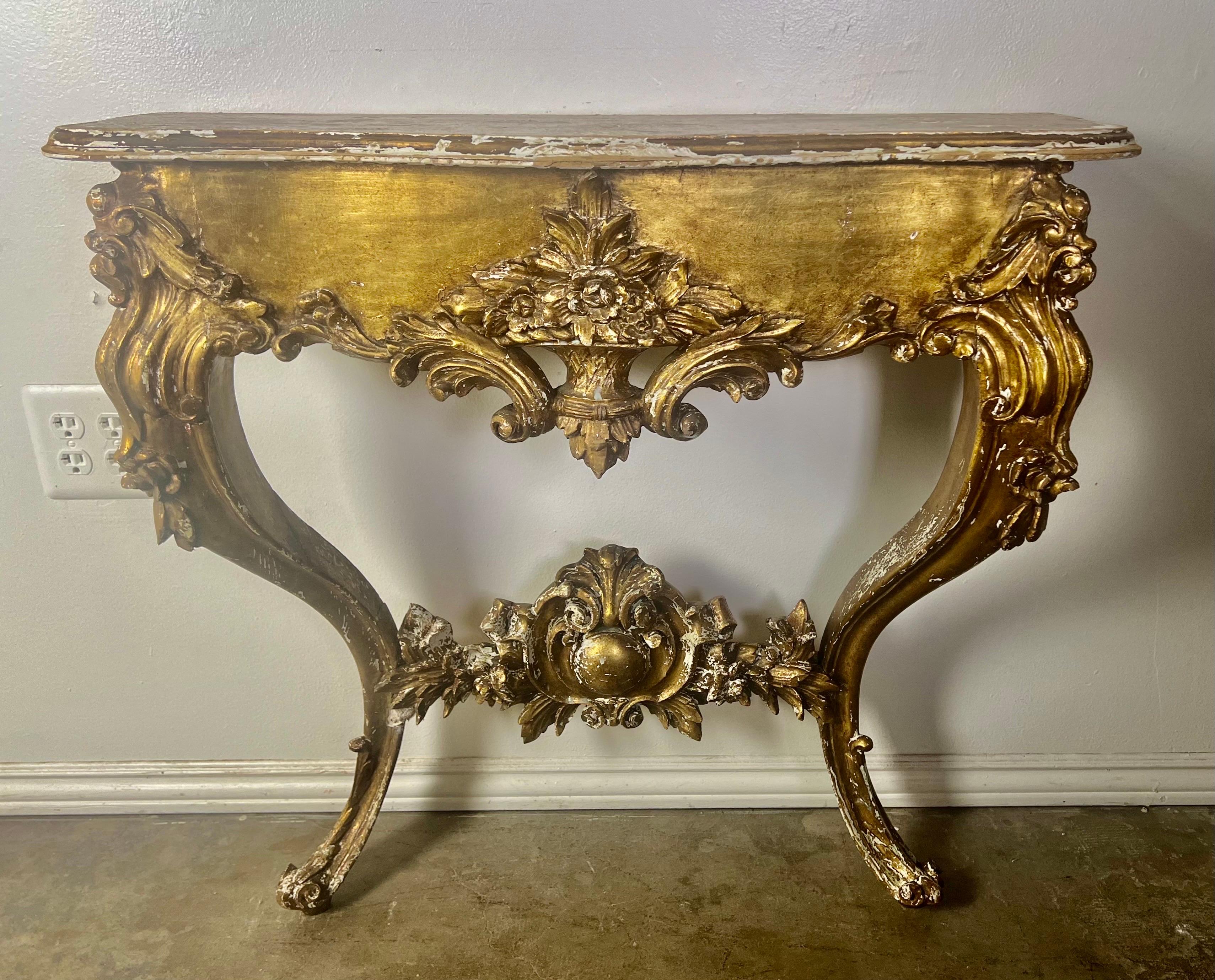 19th C. French Louis XV Gilt Wood Console For Sale 6