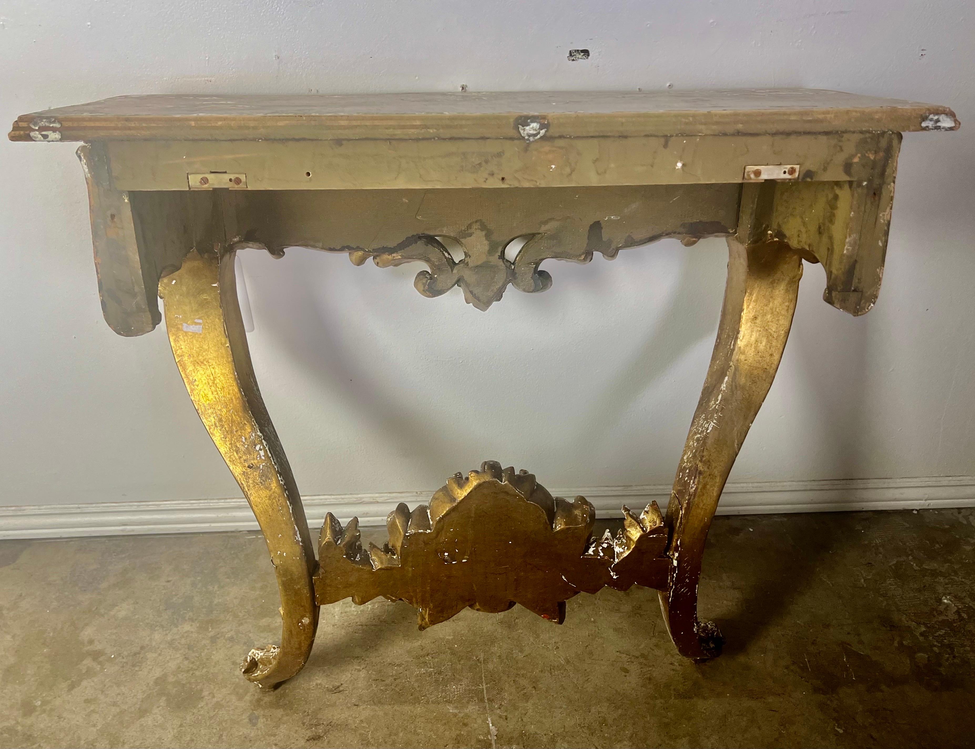 19th C. French Louis XV Gilt Wood Console For Sale 9