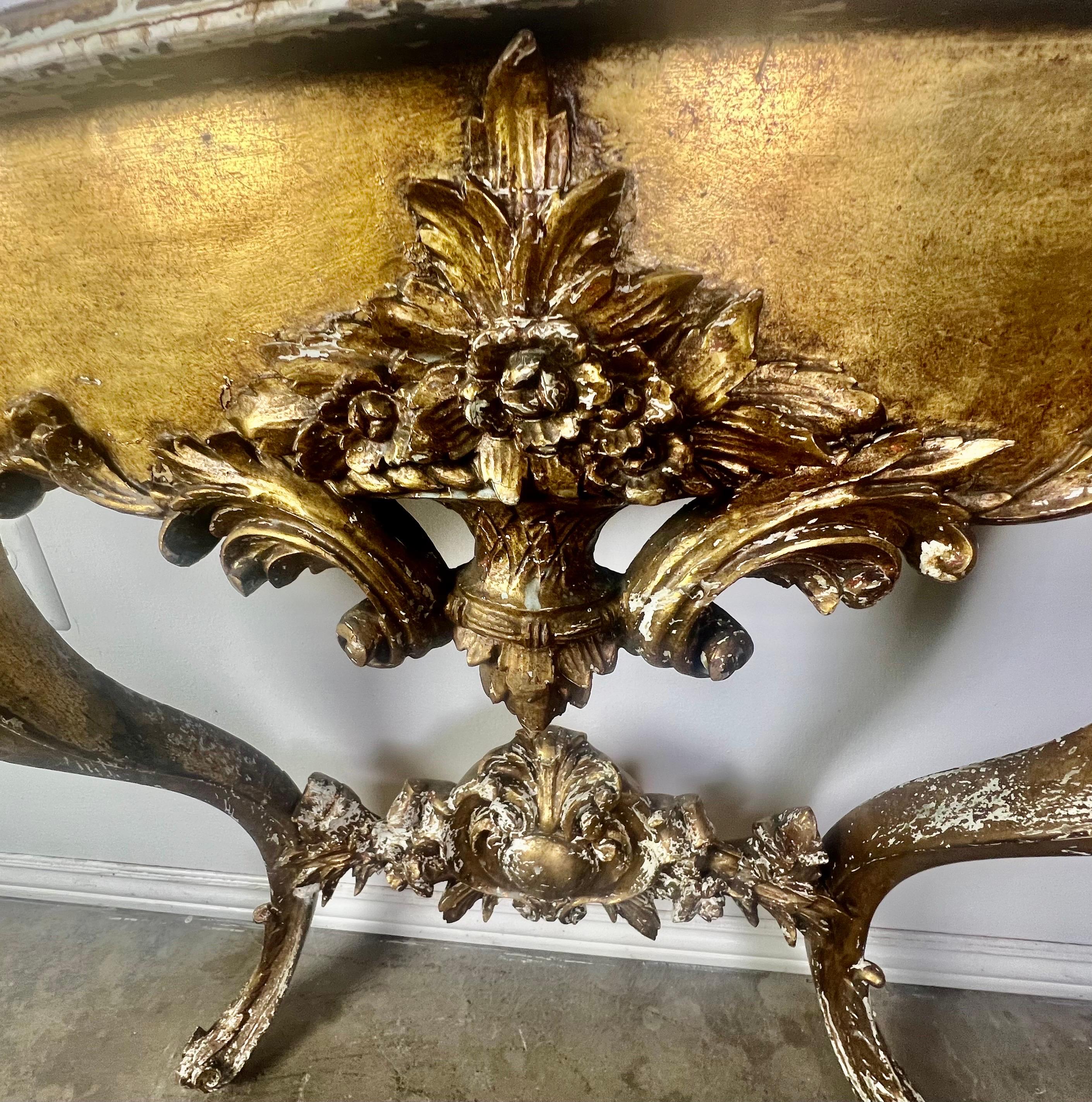 Giltwood 19th C. French Louis XV Gilt Wood Console For Sale