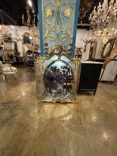 19th c. French Louis XV Giltwood Mirror With Etched Border Panels