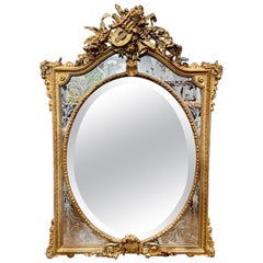 19th c. French Louis XV Giltwood Mirror With Etched Border Panels