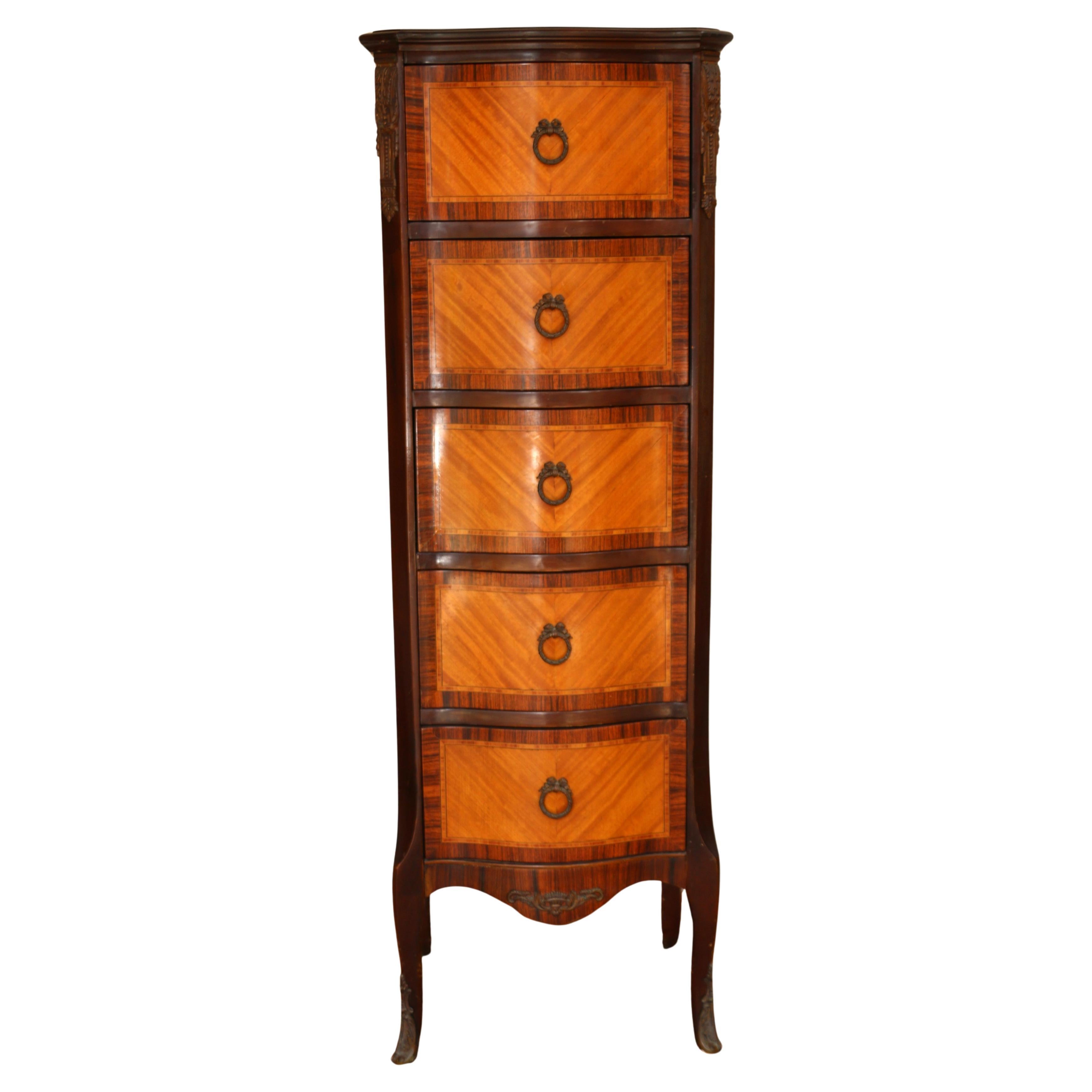 19th C. French Louis XV Inlaid Lingerie Chest/Semainier For Sale