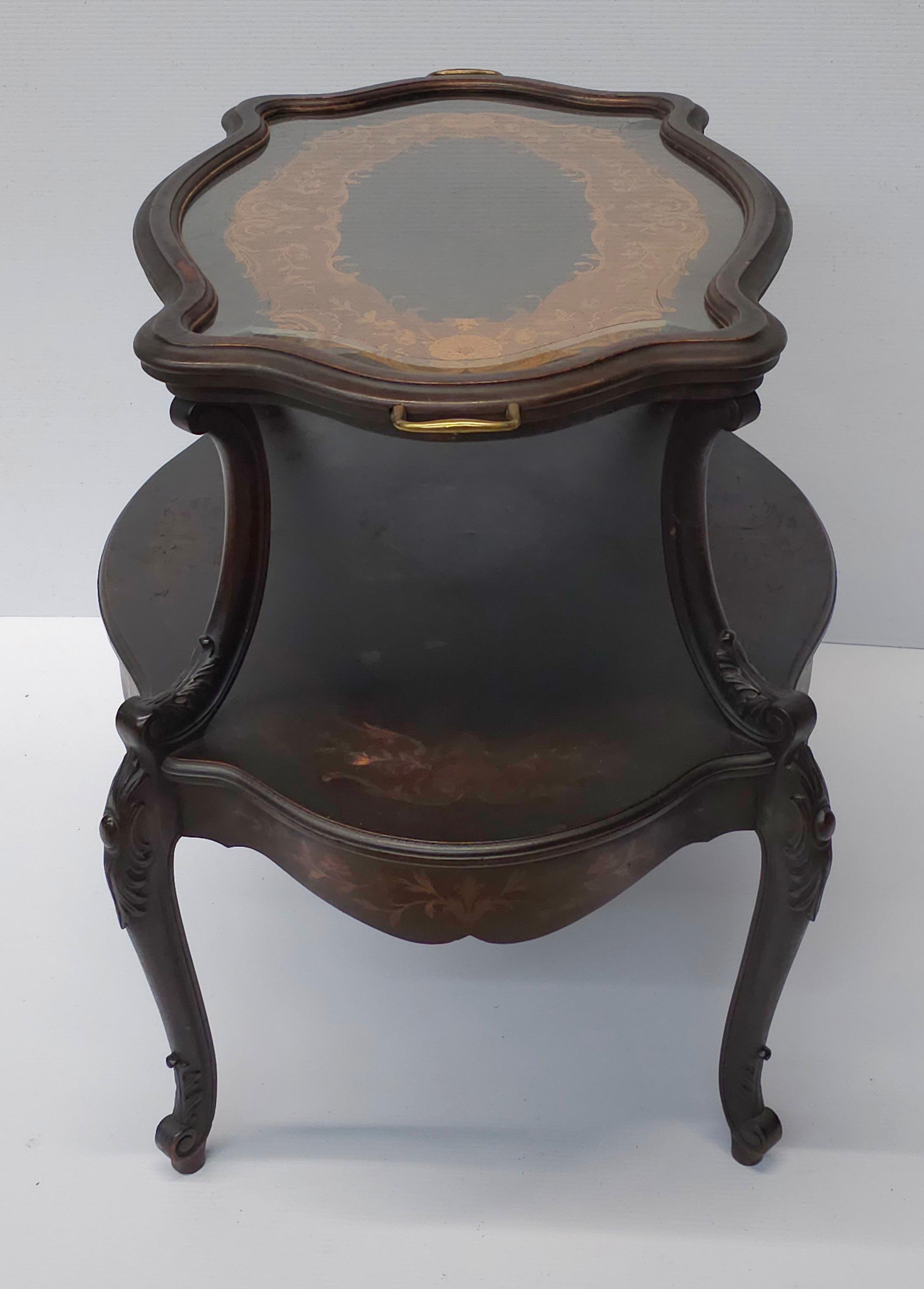 19th C. French Louis XV Marquetry Tea Table Att. Francois Linke For Sale 1