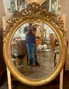 19th c. French Louis XV Oval Giltwood Mirror
