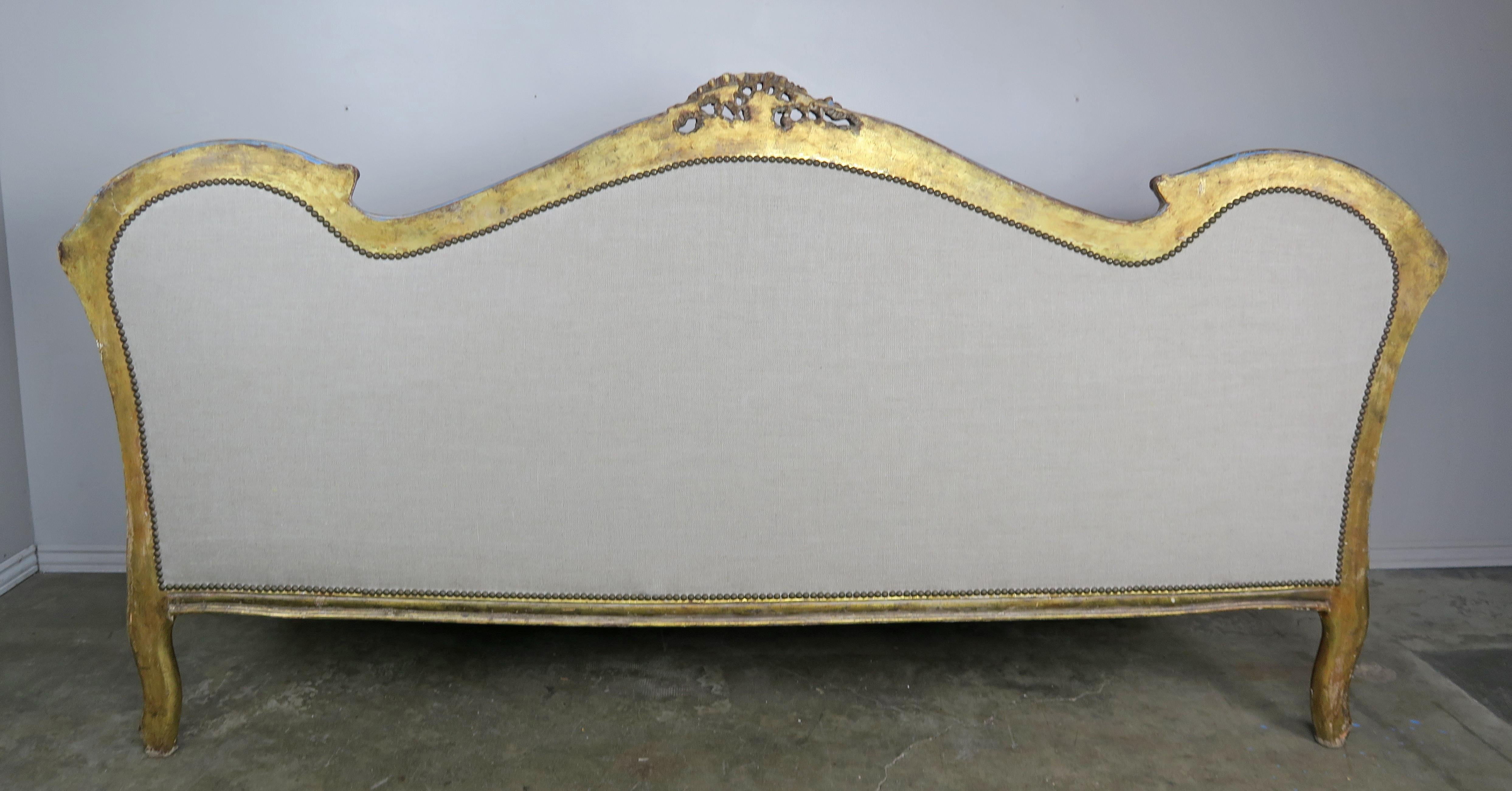 19th Century French Louis XV Painted and Parcel-Gilt Carved Wood Sofa 8