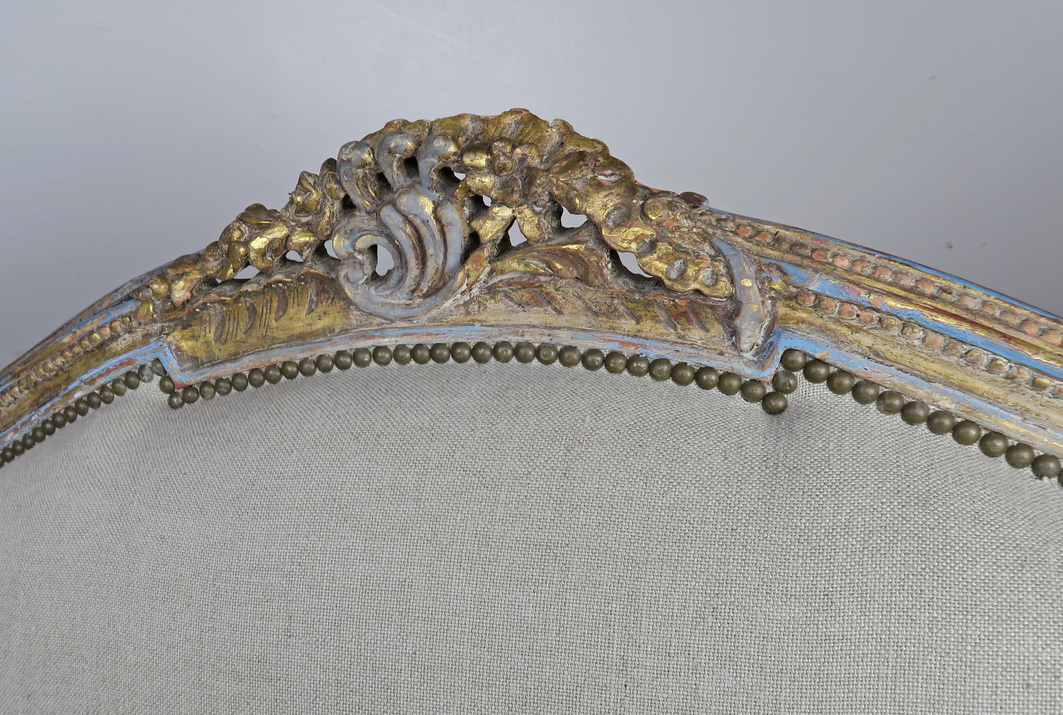 19th Century French Louis XV Painted and Parcel-Gilt Carved Wood Sofa 2