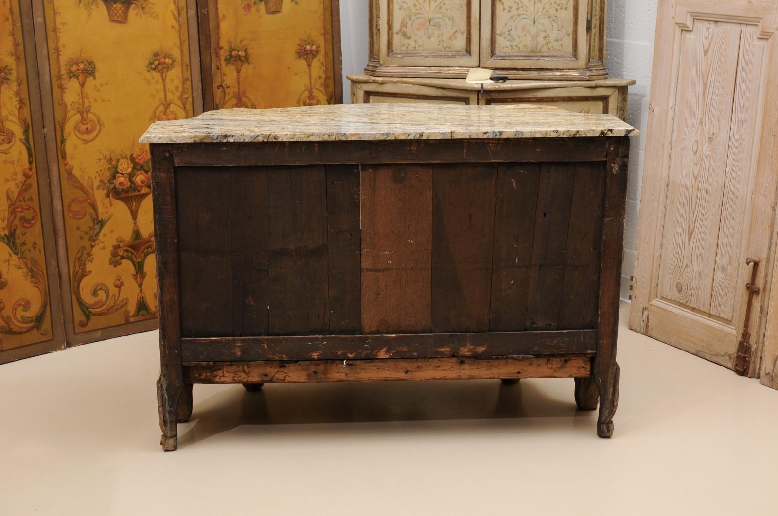 19th C French Louis XV Style Bleached Oak Buffet w/ Serpentine Form & Stone Top For Sale 2