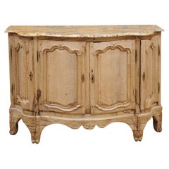 19th C French Louis XV Style Bleached Oak Buffet w/ Serpentine Form & Stone Top