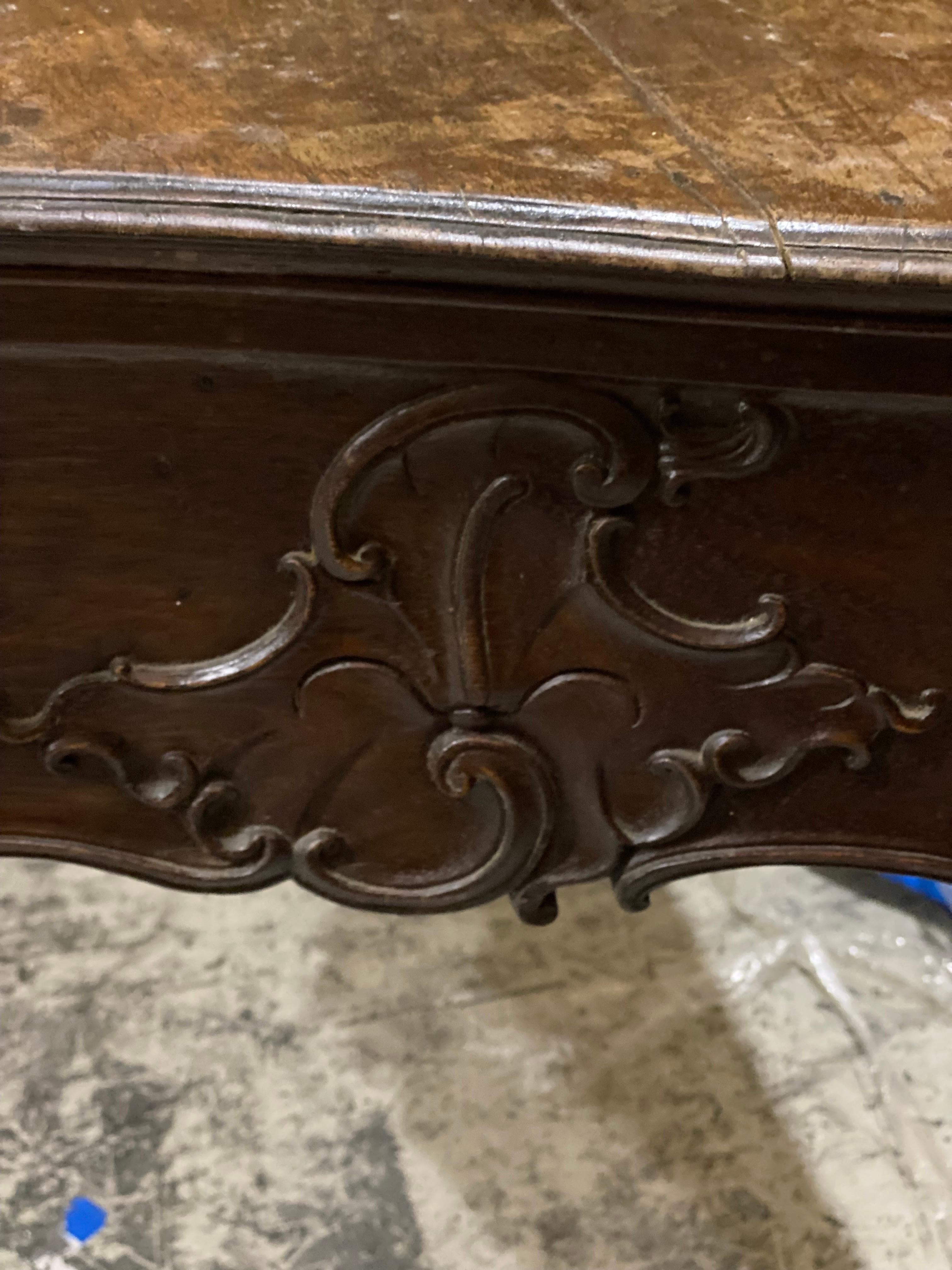 19th C French Louis XV Style Carved Mahogany Two Drawer Table For Sale 6