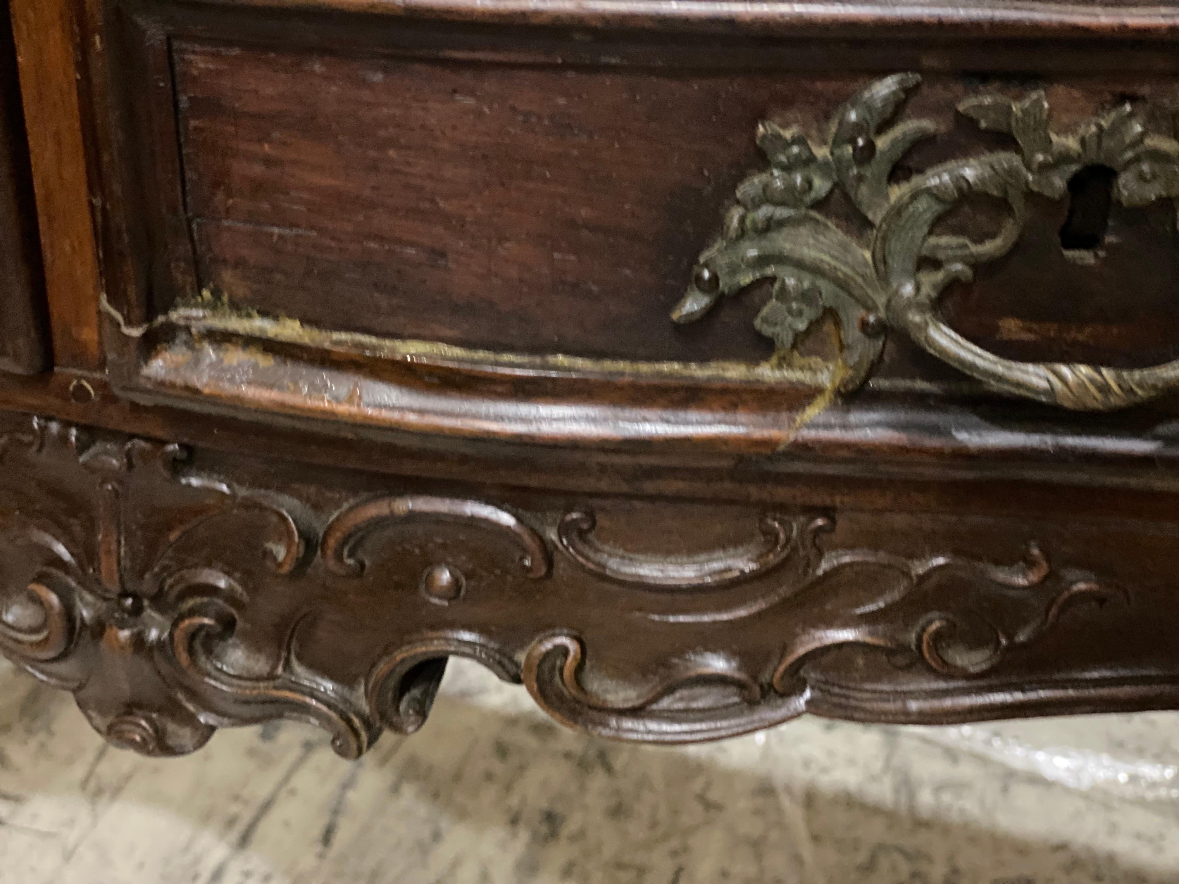 19th C French Louis XV Style Carved Mahogany Two Drawer Table For Sale 11