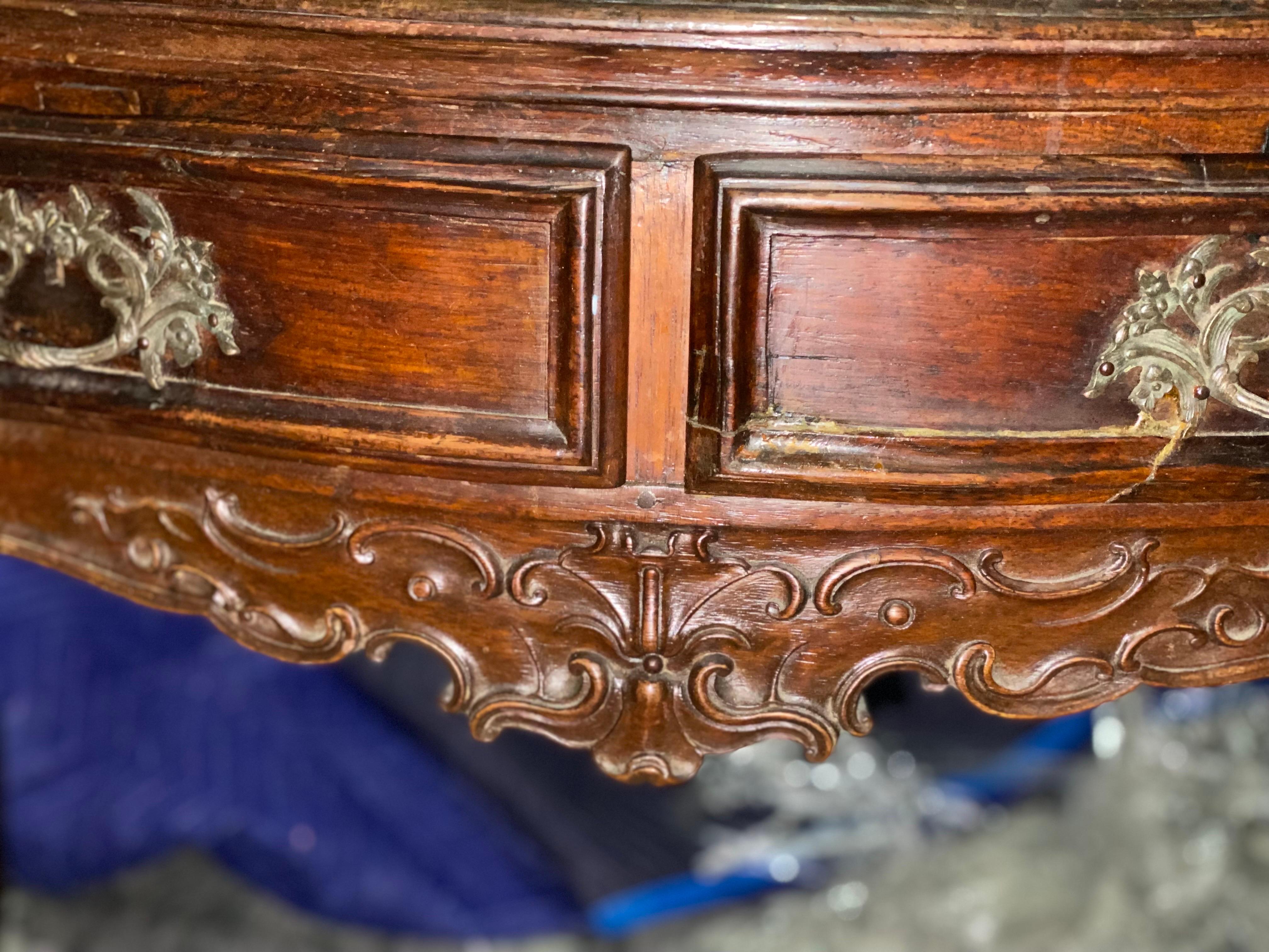 19th C French Louis XV Style Carved Mahogany Two Drawer Table For Sale 12