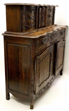 19th-C. French Louis XV Style Carved Oak Cabinet or Buffet / Sideboard