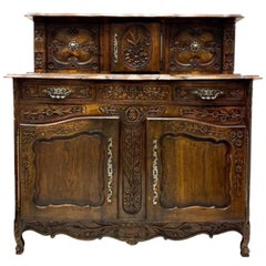 19th-C. French Louis XV Style Carved Oak Cabinet or Buffet / Sideboard