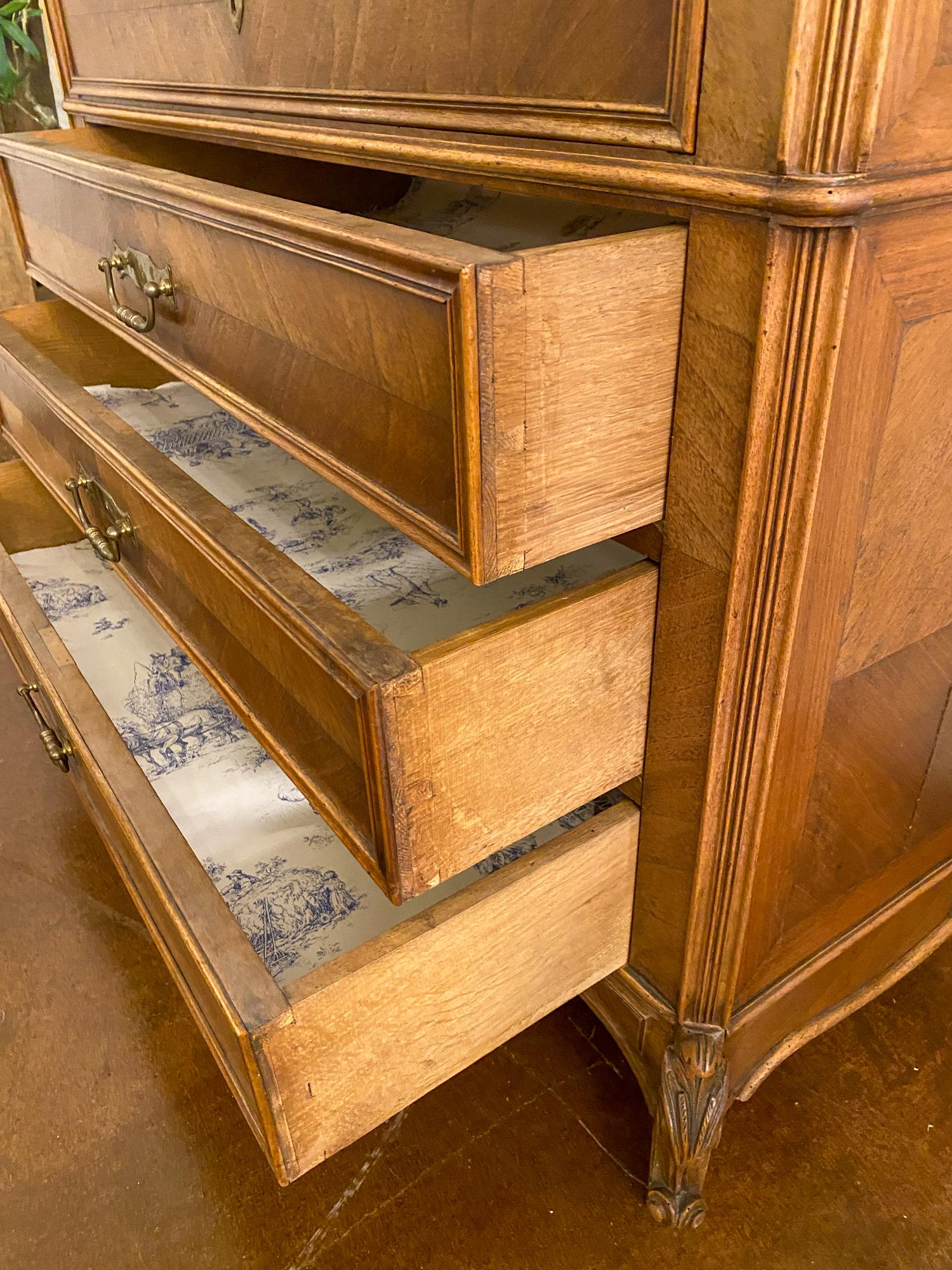 19th Century Louis XV Style Carved Wood Chest with Veneer Details and Marble Top 9