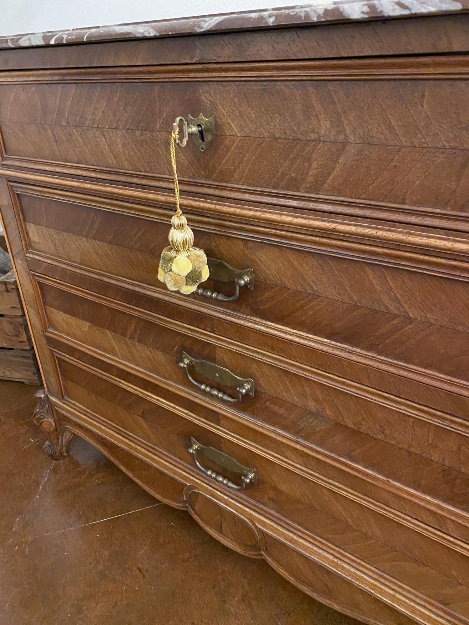 19th Century Louis XV Style Carved Wood Chest with Veneer Details and Marble Top 11