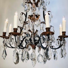 19th Century French Louis XV Style Chinoiserie Iron and Crystal Chandelier