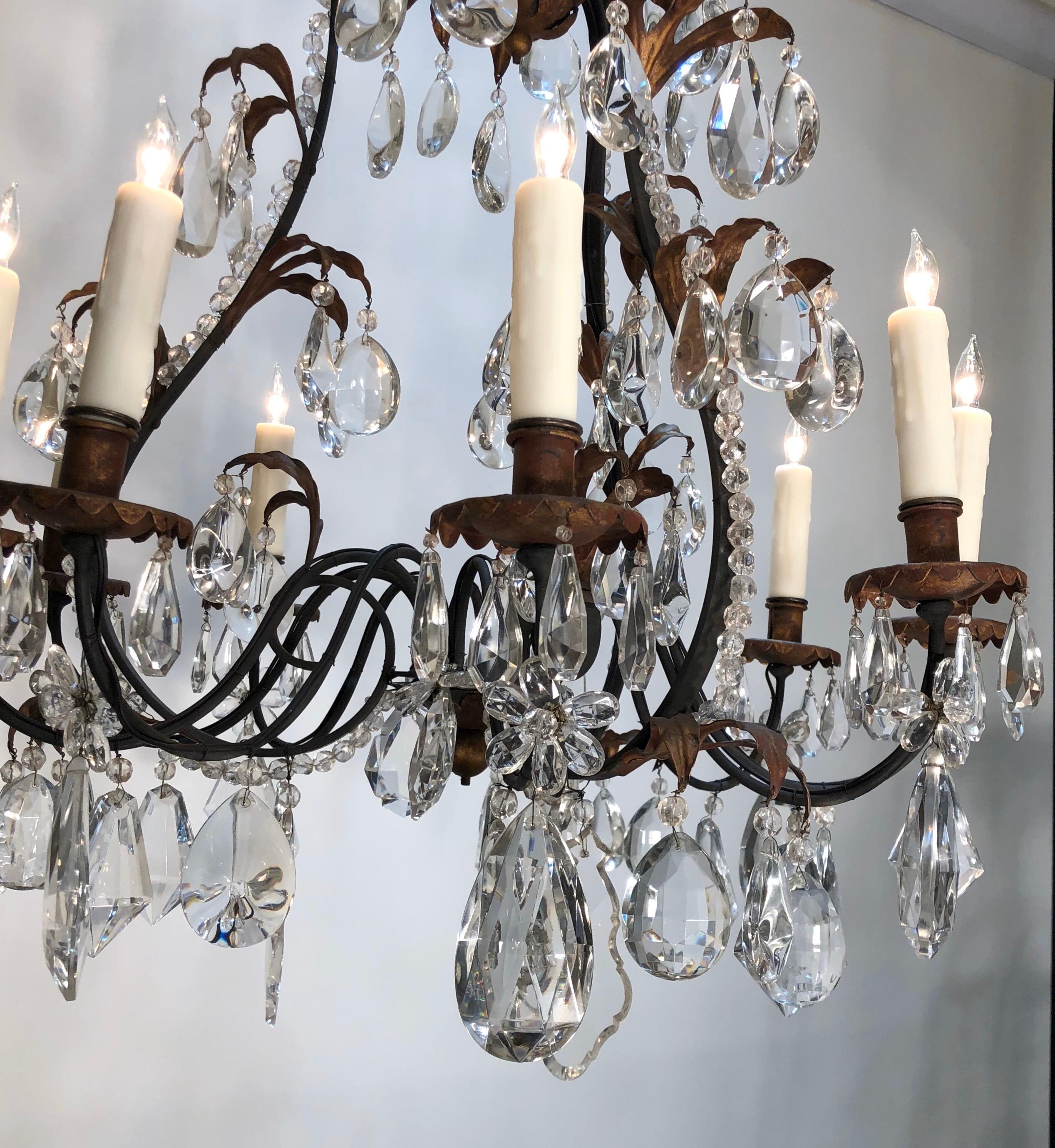 19th Century French Louis XV Style Chinoiserie Iron and Crystal Chandelier In Good Condition For Sale In Charleston, SC