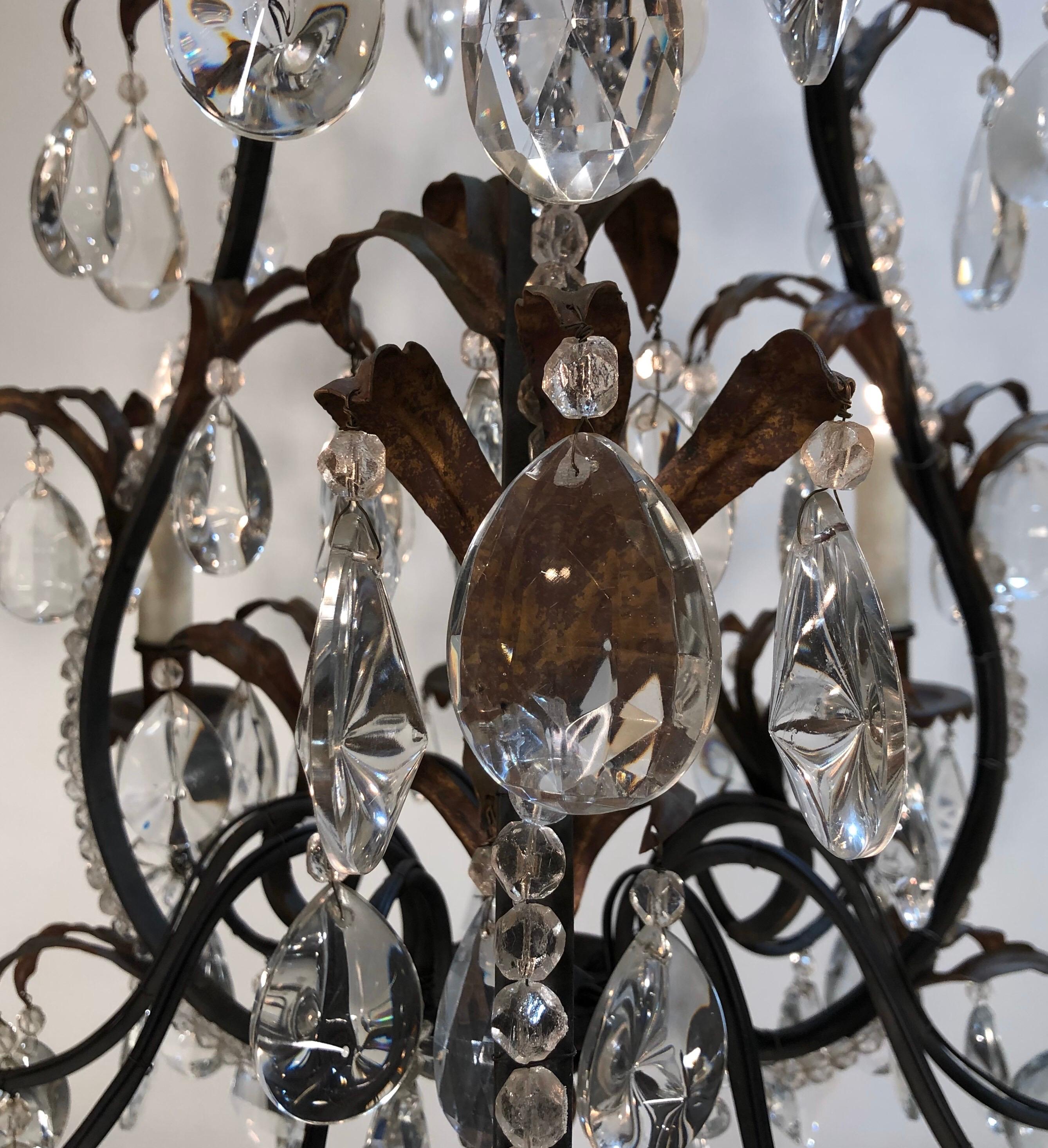 19th Century French Louis XV Style Chinoiserie Iron and Crystal Chandelier For Sale 3