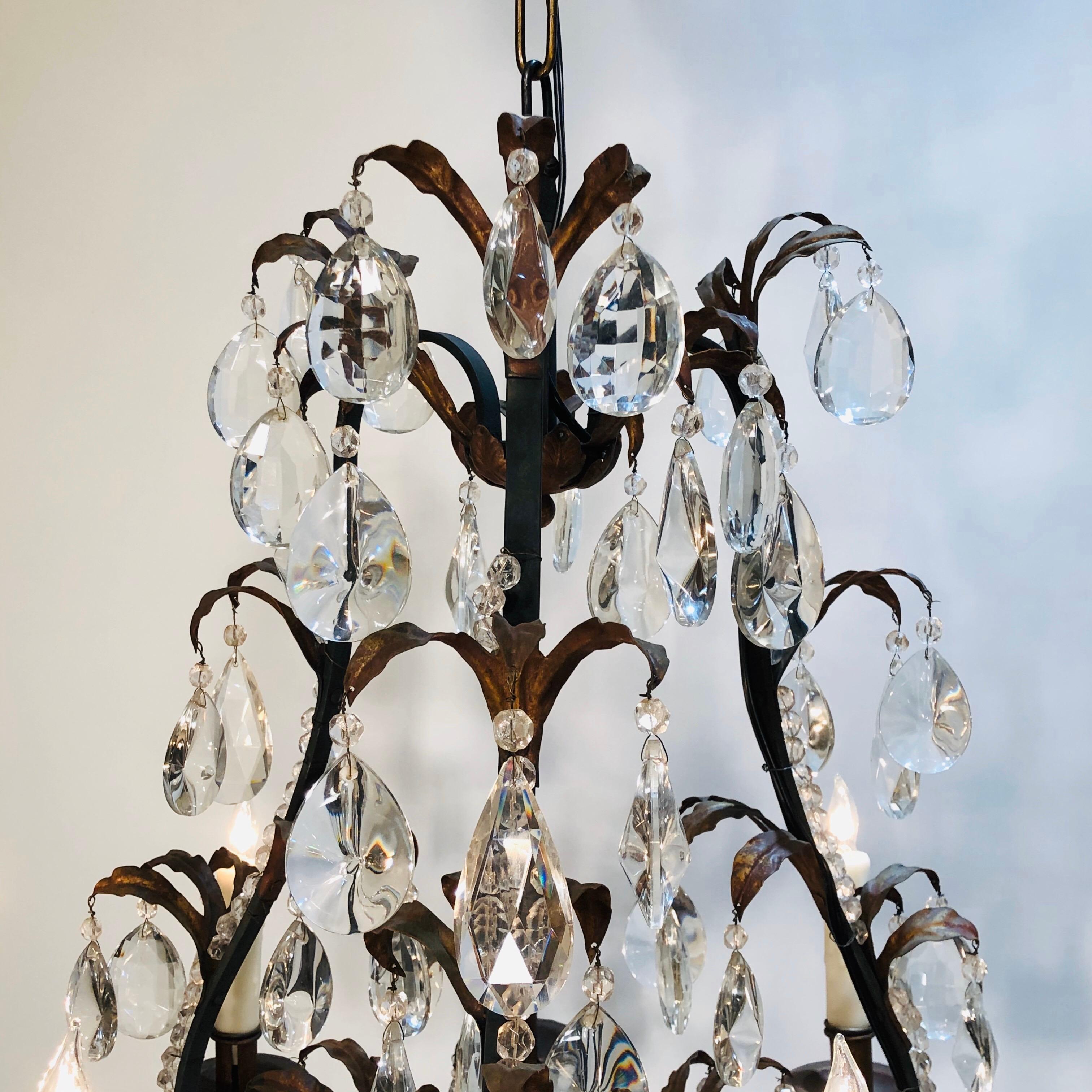 19th Century French Louis XV Style Chinoiserie Iron and Crystal Chandelier For Sale 6