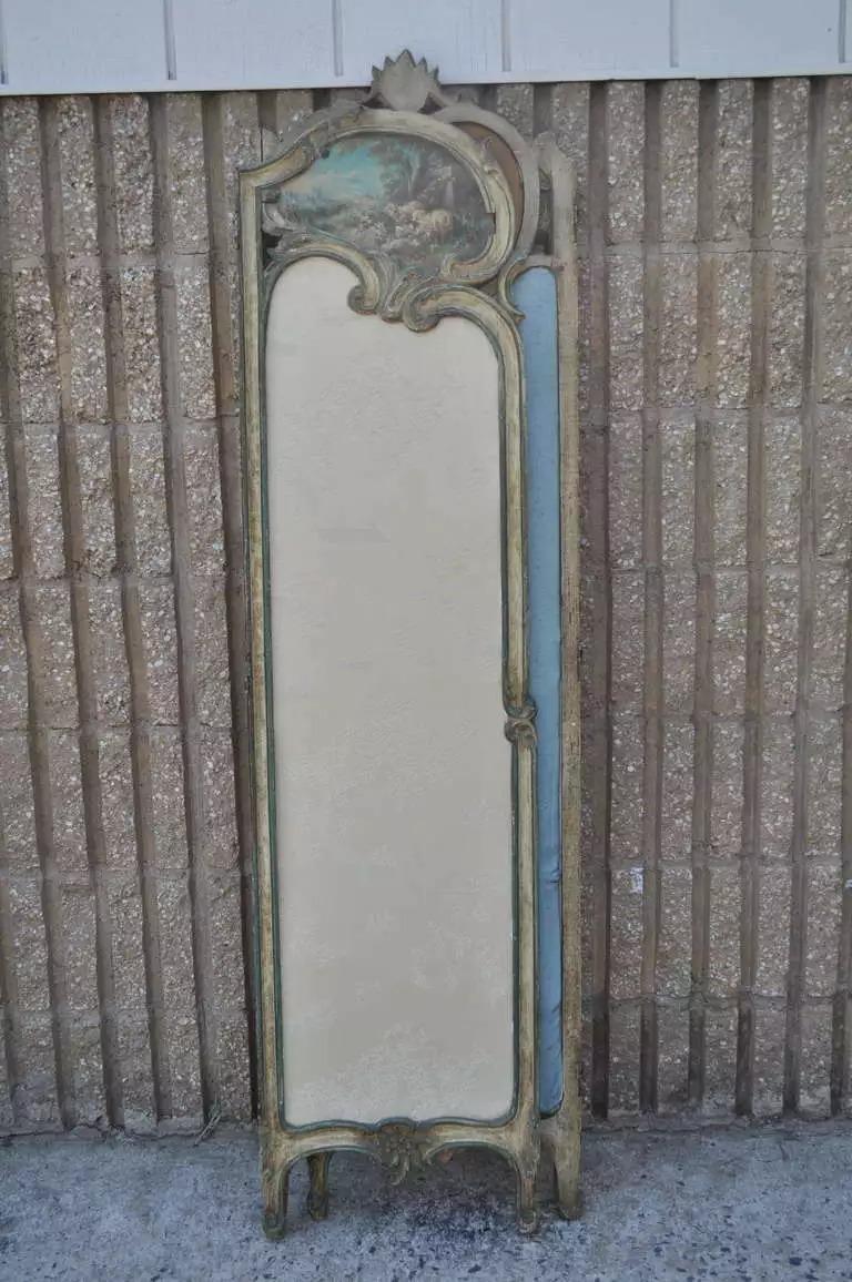 19th C. French Louis XV Style Hand Painted Petite Dressing Screen Room Divider For Sale 4