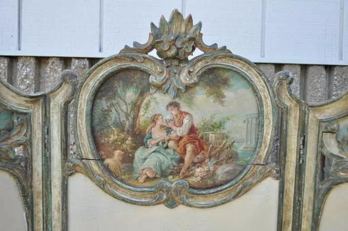 Unknown 19th C. French Louis XV Style Hand Painted Petite Dressing Screen Room Divider For Sale
