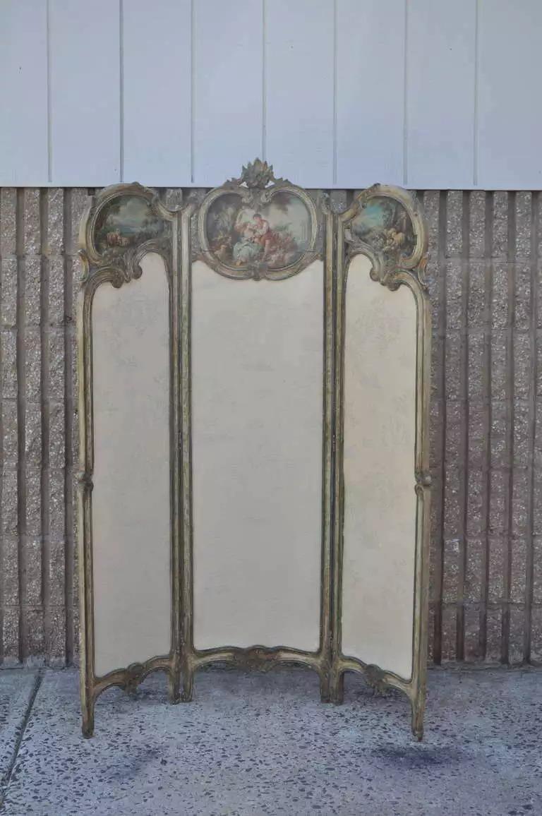 20th Century 19th C. French Louis XV Style Hand Painted Petite Dressing Screen Room Divider For Sale