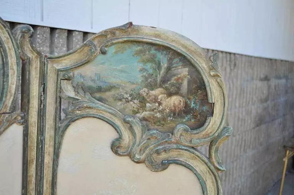 Fabric 19th C. French Louis XV Style Hand Painted Petite Dressing Screen Room Divider For Sale