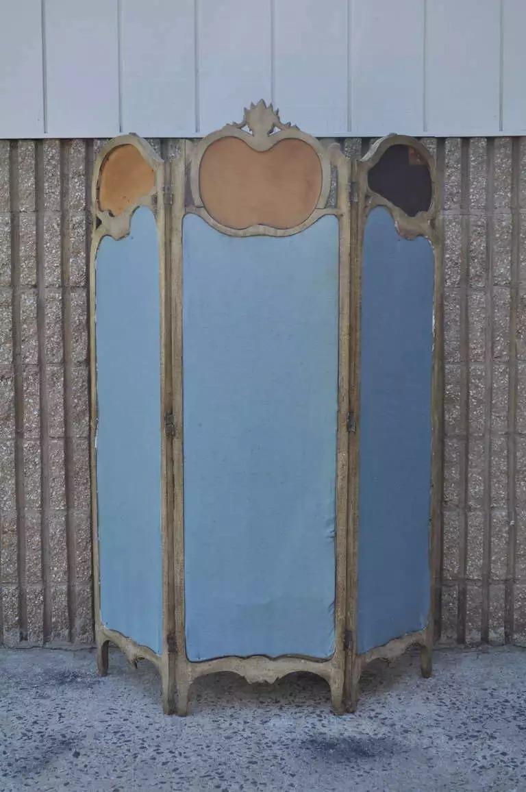 19th C. French Louis XV Style Hand Painted Petite Dressing Screen Room Divider For Sale 3