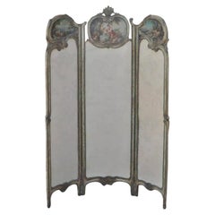 19th C. French Louis XV Style Hand Painted Petite Dressing Screen Room Divider