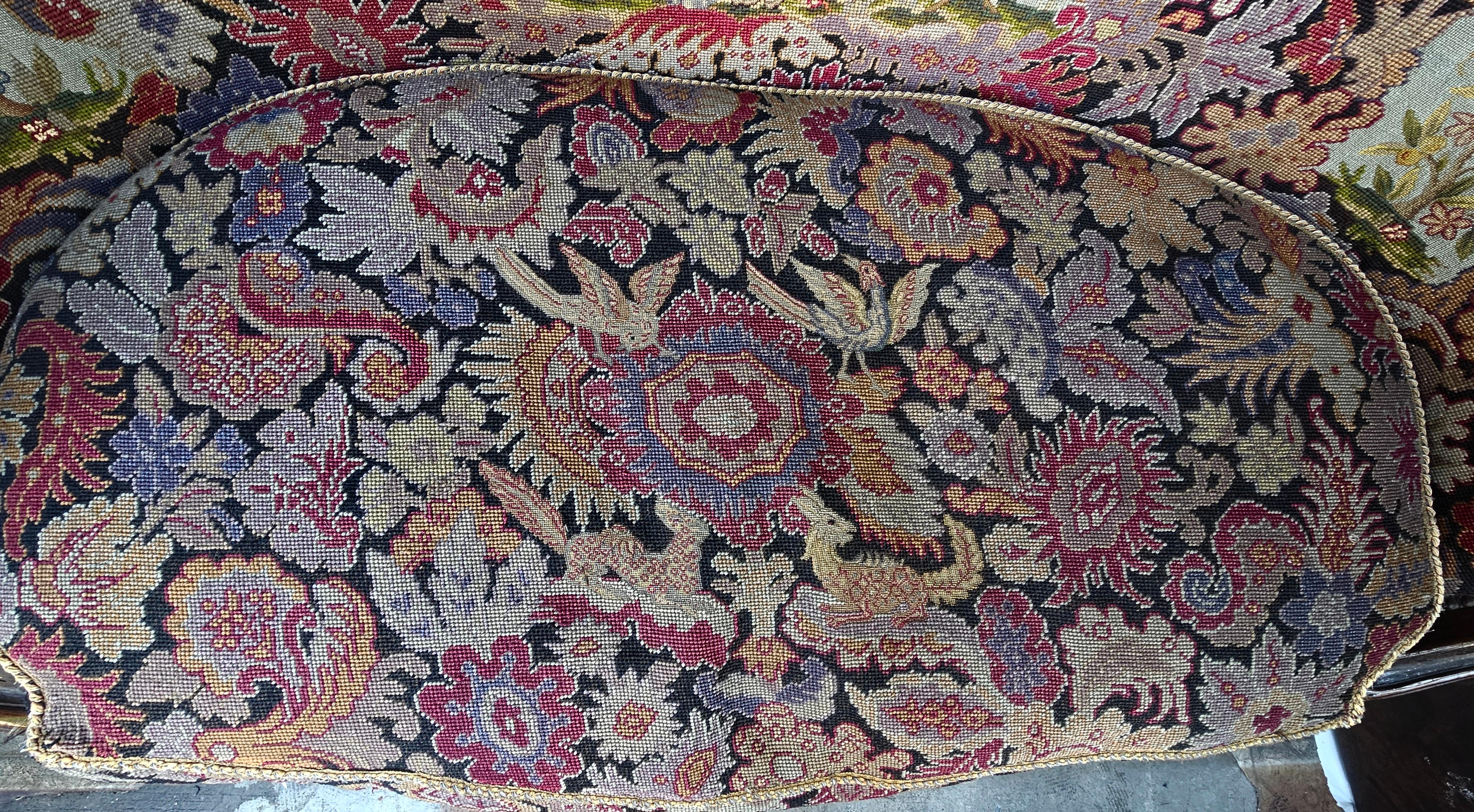 19th C. French Louis XV Style Mahogany and Needlepoint Tapestry Settee For Sale 5