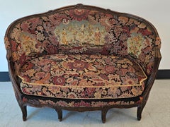 Sette in stile Luigi XV francese del XIX secolo in mogano e arazzo ad aghi