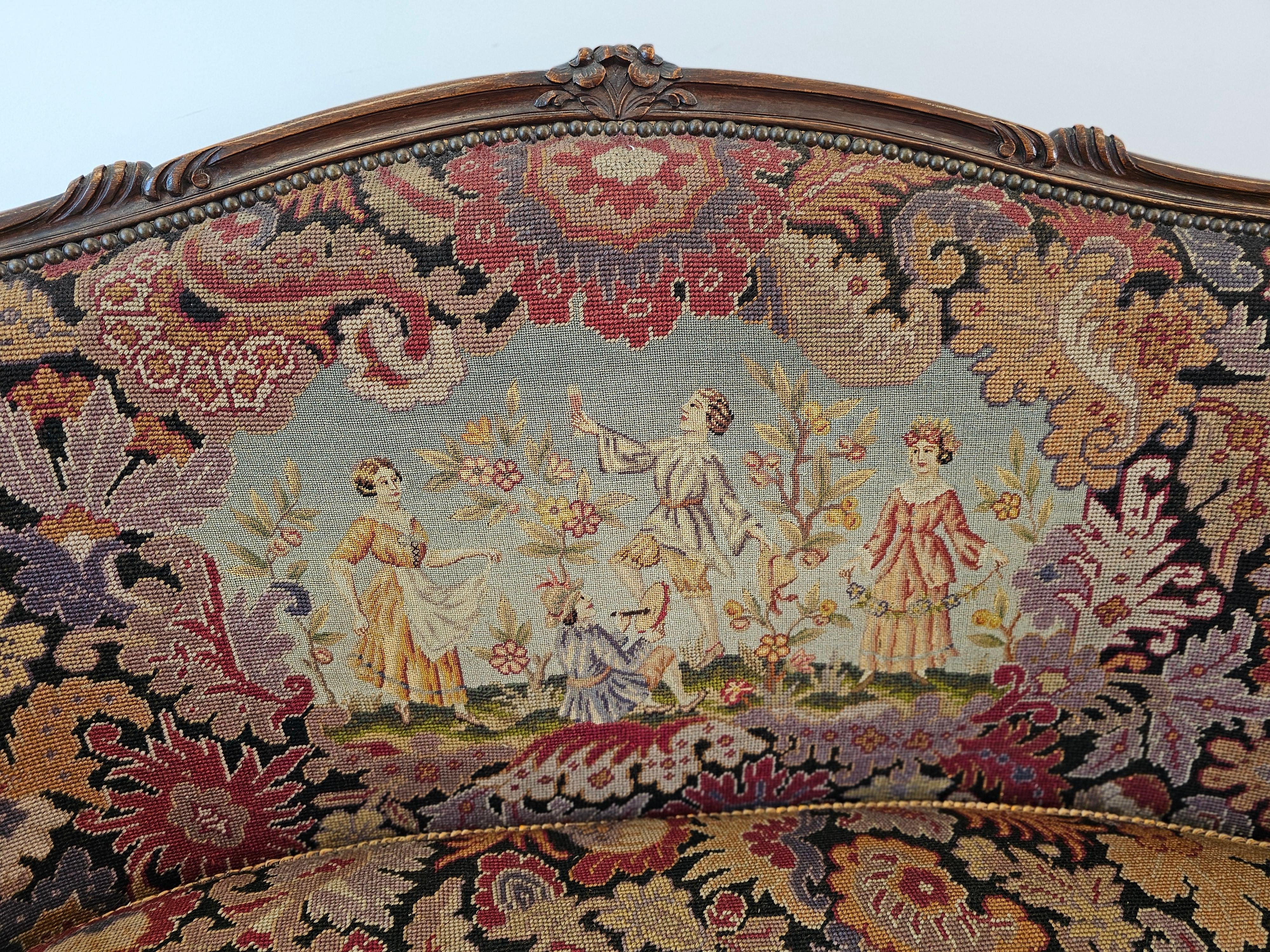 19th Century 19th C. French Louis XV Style Mahogany and Needlepoint Tapestry Settee For Sale