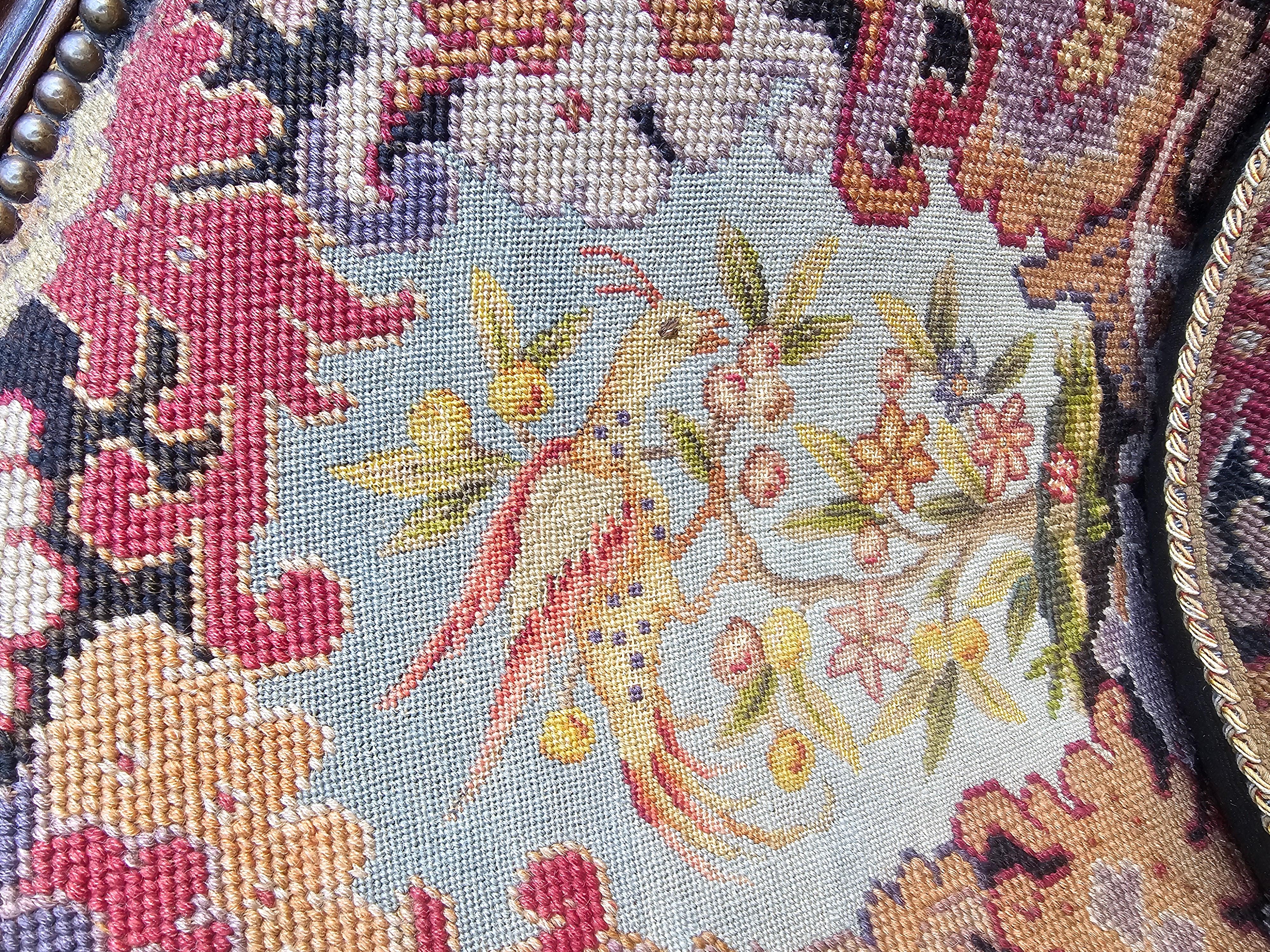 19th C. French Louis XV Style Mahogany and Needlepoint Tapestry Settee For Sale 3