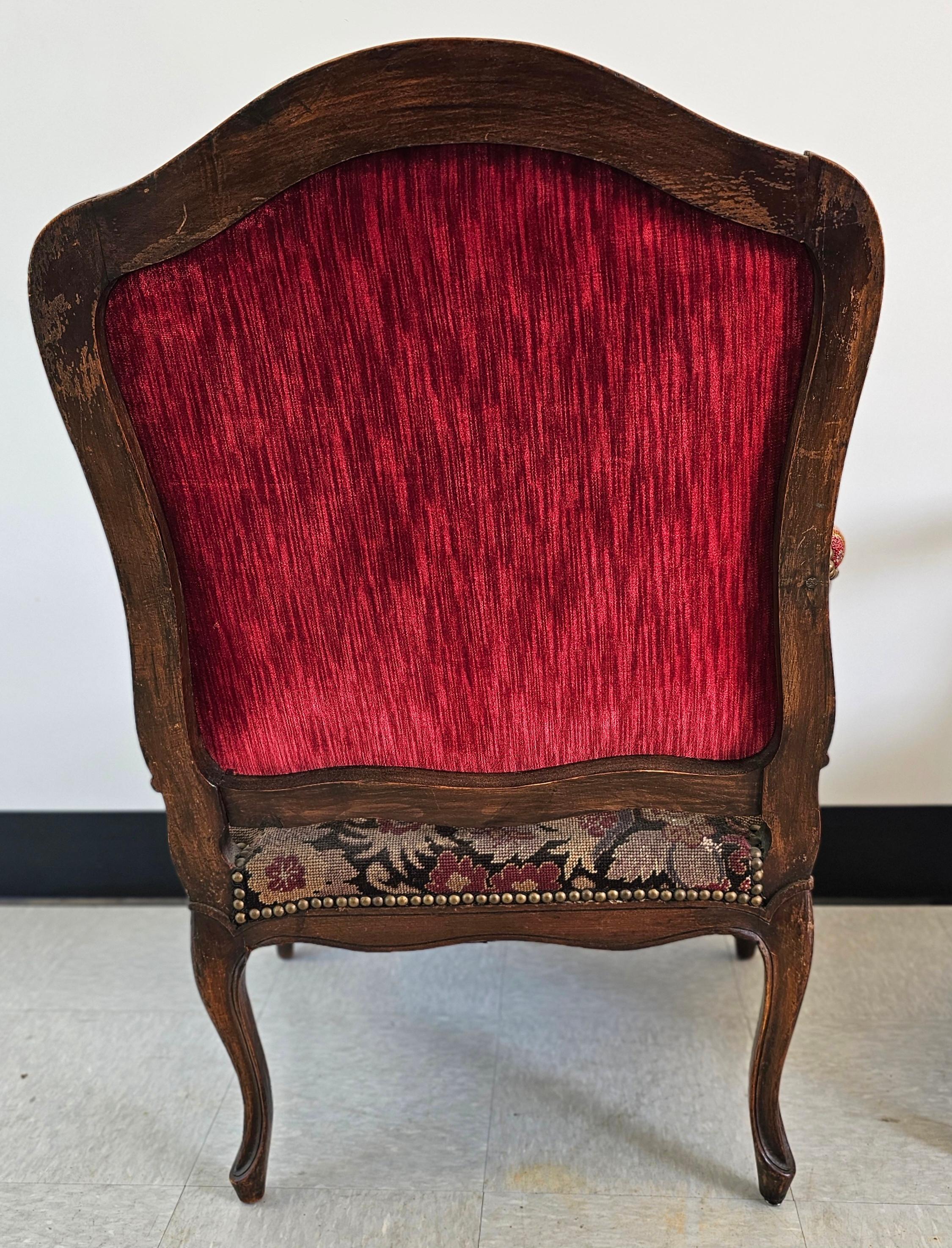 19th C. French Louis XV Style Mahogany and Needlepoint Tapestry Fauteuils, Pair For Sale 3