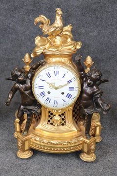 19th c. French Louis XV Style Ormolu & Bronze Clock Set by Balthazard Paris